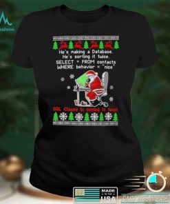 Santa Claus hes making database hes sorting it twice select from contacts where behavior nice Ugly Christmas shirt