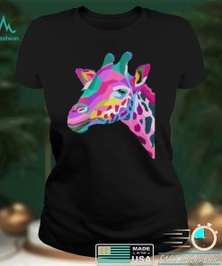 Womens Giraffe Colorful Painted Artistic Giraffe Shirt