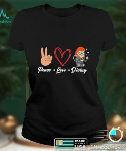 Womens Scuba Diver Down Girl Heart Peace Love Diving Shirt
