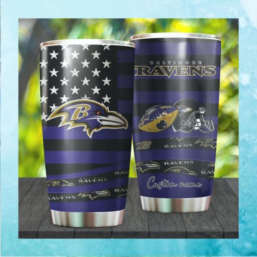 Baltimore Ravens NFL American Flag Custom Name Stainless Steel Tumbler