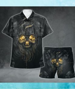Black Smoke Skull Hawaii Shirt and Short Set