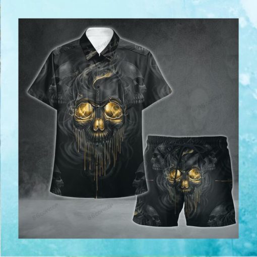 Black Smoke Skull Hawaii Shirt and Short Set