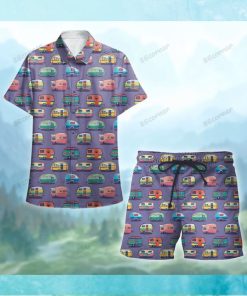 Camping Purple Hawaii Shirt and Short Set