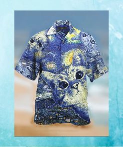 Cat starry night hawaiian shirt