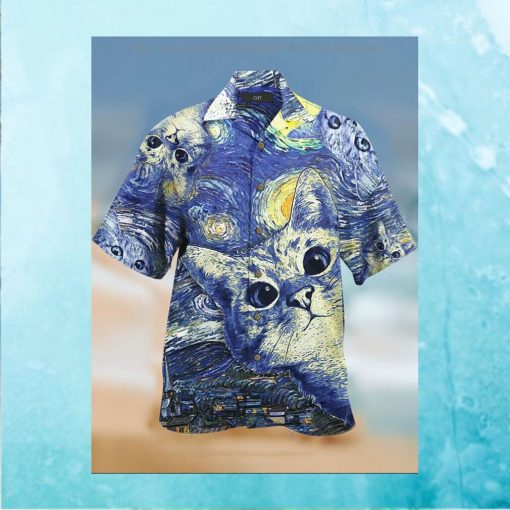 Cat starry night hawaiian shirt