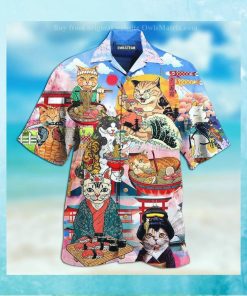 Cats samurai with ramen hawaiian shirt