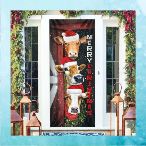 Cattle Cow Merry Christmas Door Cover