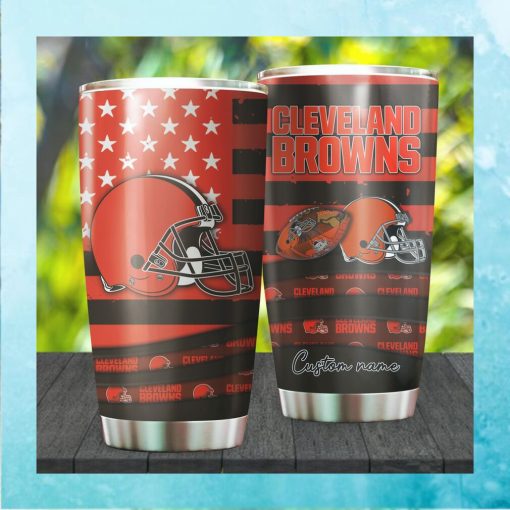 Cleveland Browns NFL American Flag Custom Name Stainless Steel Tumbler