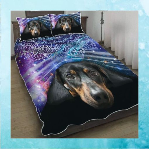 Dachshund Night Galaxy Mandala Quilt Bedding Set