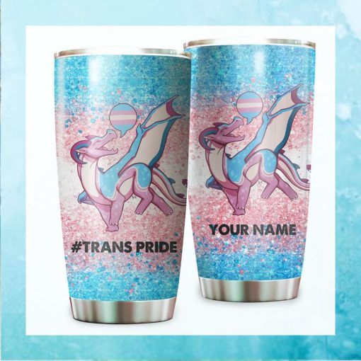 Dragon Trans Pride Flag Custom Name Glitter Tumbler For Transgender