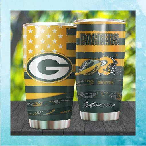 Green Bay Packers NFL American Flag Custom Name Stainless Steel Tumble