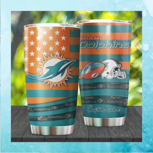 Miami Dolphins NFL American Flag Custom Name Stainless Steel Tumblers