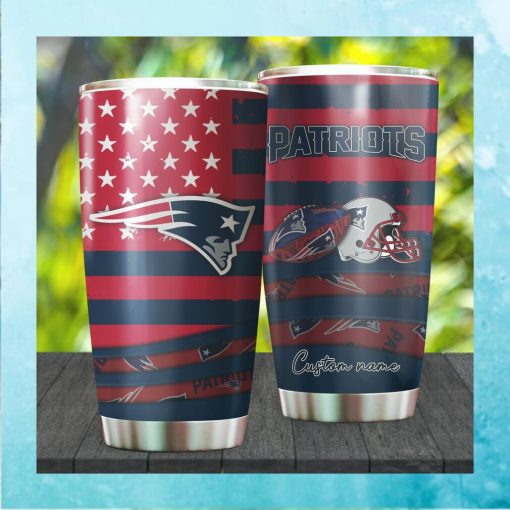 New England Patriots NFL American Flag Custom Name Stainless Steel Tum