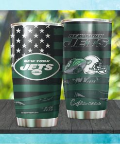 New York Jets NFL American Flag Custom Name Stainless Steel Tumblers