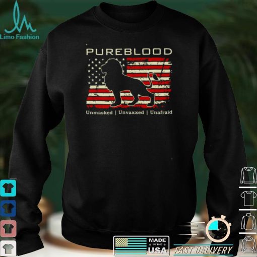 Official Lion Pureblood Unmasked Unvaxxed Unafraid American Flag Shirt