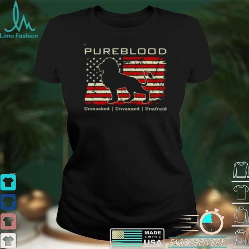 Official Lion Pureblood Unmasked Unvaxxed Unafraid American Flag Shirt