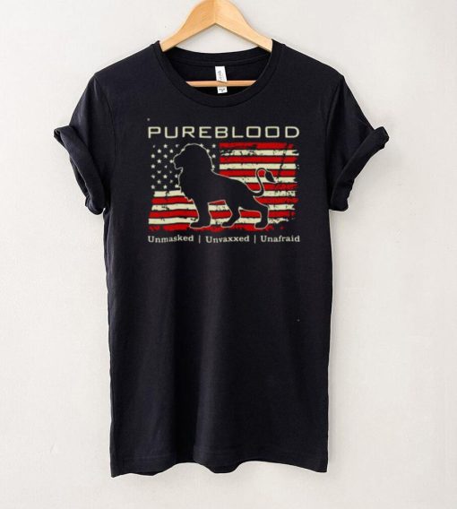 Official Lion Pureblood Unmasked Unvaxxed Unafraid American Flag Shirt