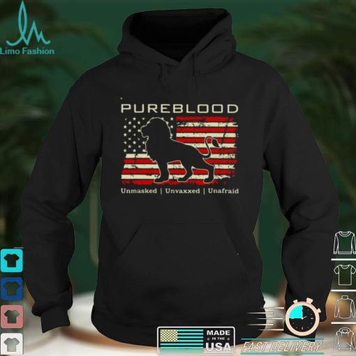 Official Lion Pureblood Unmasked Unvaxxed Unafraid American Flag Shirt