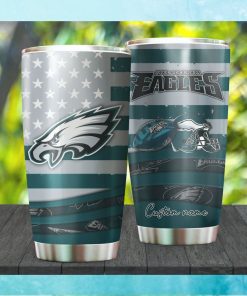 Philadelphia Eagles NFL American Flag Custom Name Stainless Steel Tumbler