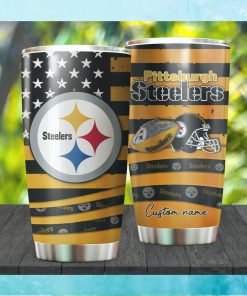 Pittsburgh Steelers NFL American Flag Custom Name Stainless Steel Tumb