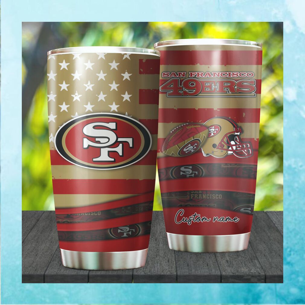 San Francisco 49ers NFL American Flag Custom Name Stainless Steel Tumbler