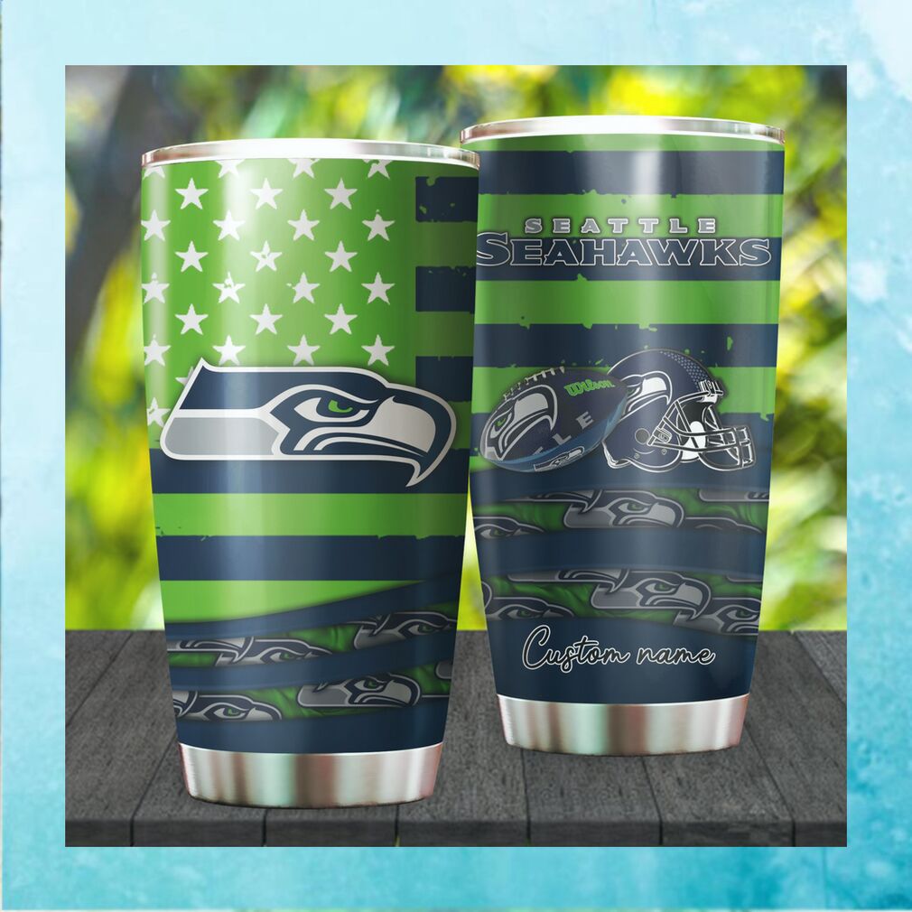 Seattle Seahawks NFL American Flag Custom Name Stainless Steel Tumbler