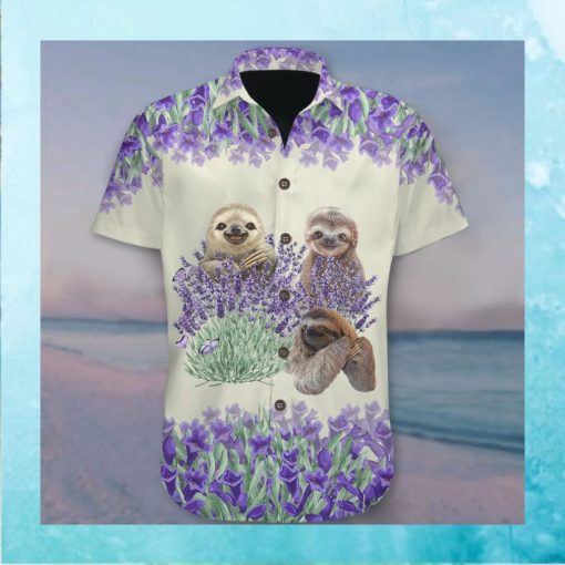 Sloth Hawaiian Shirt Funny Animal Purple Flower Hawaii Shirt Summer Gift For Sloth Lover