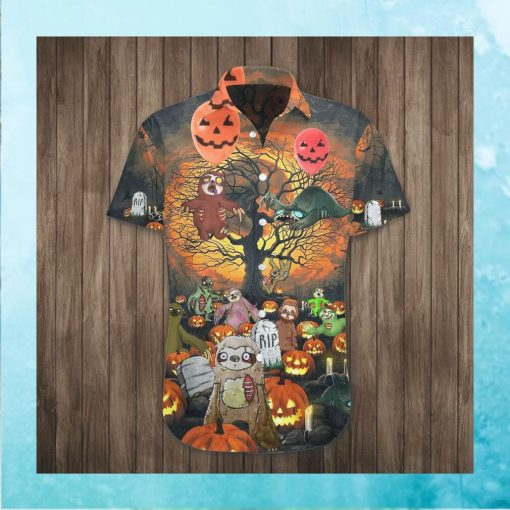Sloth Pumpkin Halloween Hawaiian Shirt Sloth Apparel Themed Halloween Gifts For Boyfriend