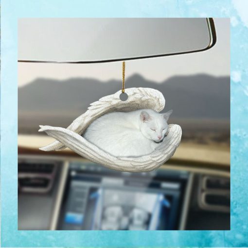 White Cat Sleeping Angel Ornament