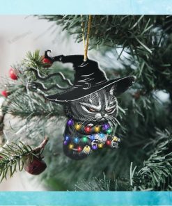 Witch Cat LED Lights Wooden Ornament