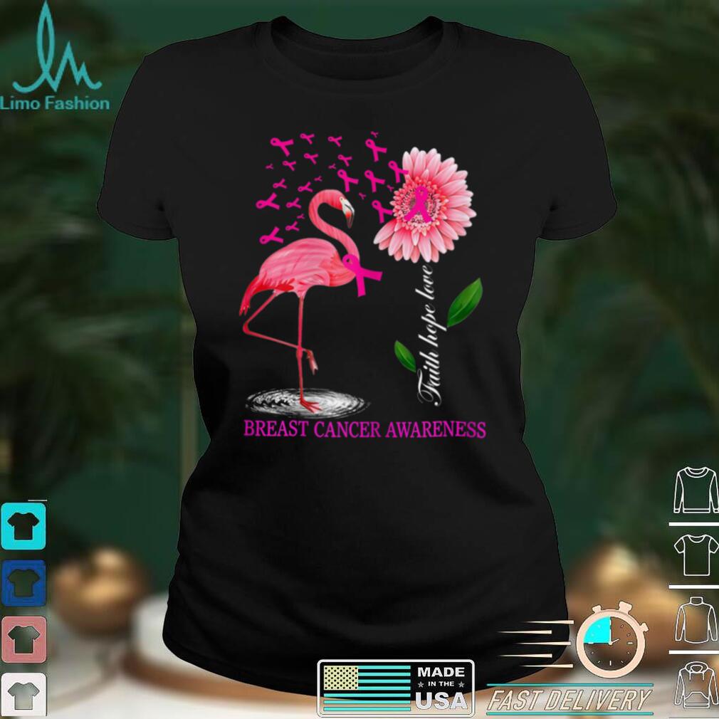 Womens Flamingo Faith Hope Love Breast Cancer Awareness T Shirt