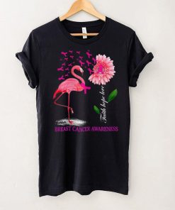 Womens Flamingo Faith Hope Love Breast Cancer Awareness T Shirt