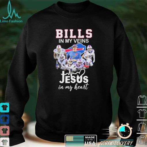 2022 Bills Team In My Veins Jesus In My Heart Signatures Shirt