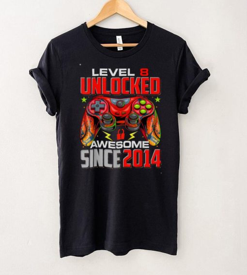 Level 8 Unlocked Awesome Since 2014 8th Birthday Gaming T Shirt