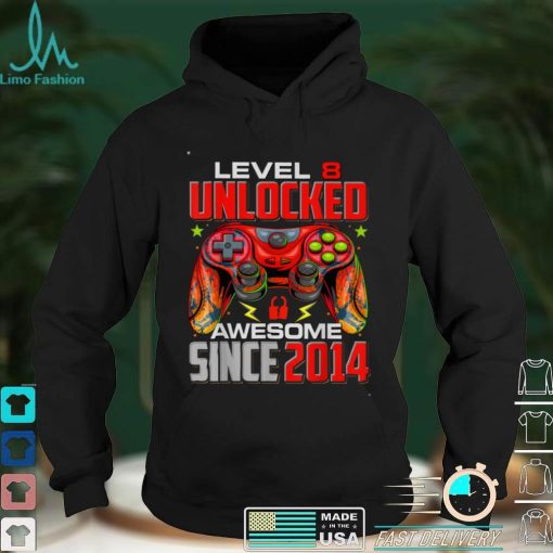 Level 8 Unlocked Awesome Since 2014 8th Birthday Gaming T Shirt