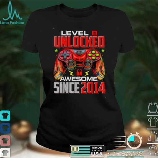 Level 8 Unlocked Awesome Since 2014 8th Birthday Gaming T Shirt