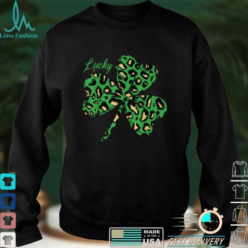 Lucky Leopard Shamrock Leaf Shirt Funny St Patricks Graphic T Shirt