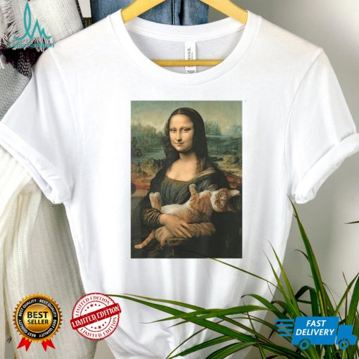 Mona Lisa With Orange Cat Funny Art Painting T Shirt