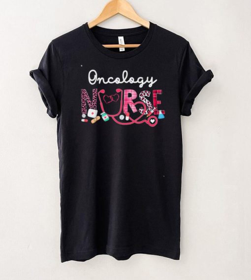 Oncology Nurse Leopard Plaid Love Heart Stethoscope RN Nurse T Shirt