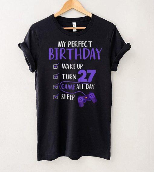 Perfect Birthday Gamer Boy Level 27 Unlocked 27th Birthday T Shirt