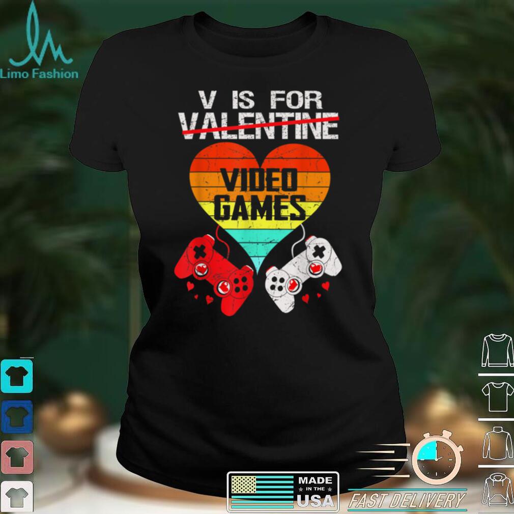 V Is For Video Games Valentines Day Vintage Heart Gamer Men T Shirt