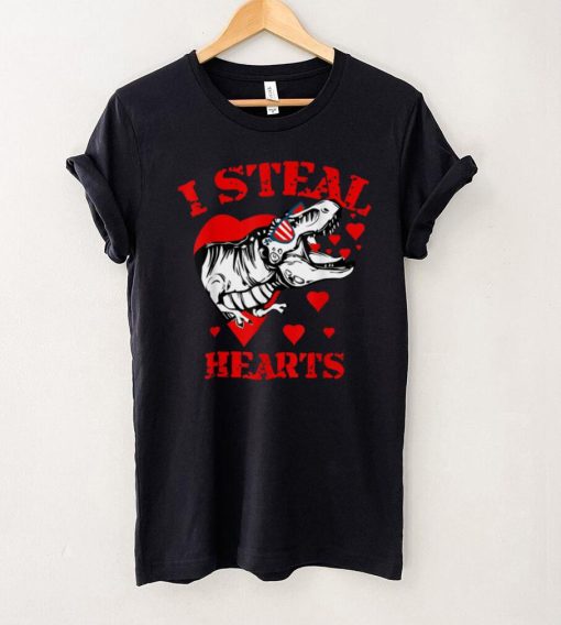 Valentines Day Kids Dinosaur T rex Lover I Steal Hearts T Shirt (1)