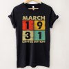 91 Years Old 91st Birthday Decoration March 1931 T Shirt