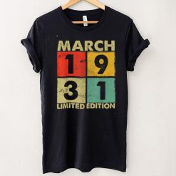 91st Birthday Gift 91 Years Old Awesome Since March 1931 T Shirt