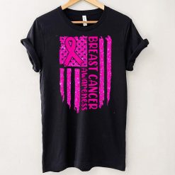Breast cancer American flag ribbon pink awareness support T Shirt