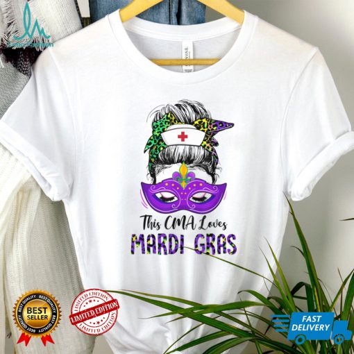 Funny CMA Nurse Leopard Messy Bun Mardi Gras Carnival T Shirt