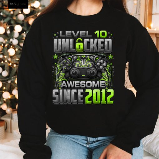 Level 10 Unlocked Awesome Since 2012 10th Birthday Gaming T Shirt