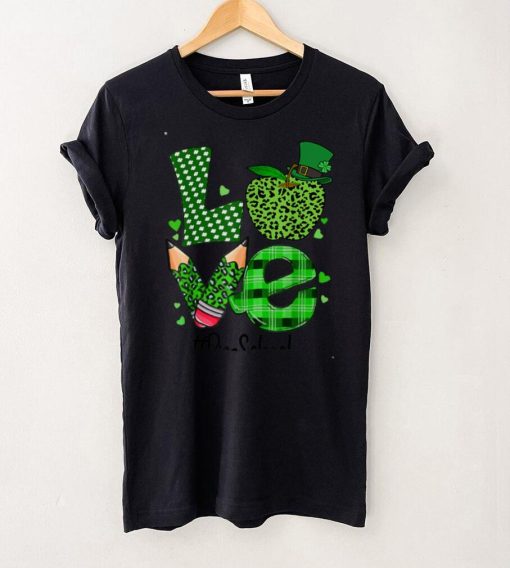 Love Pre K Preschool Teacher St Patrick’s Day Apple Leopard T Shirt