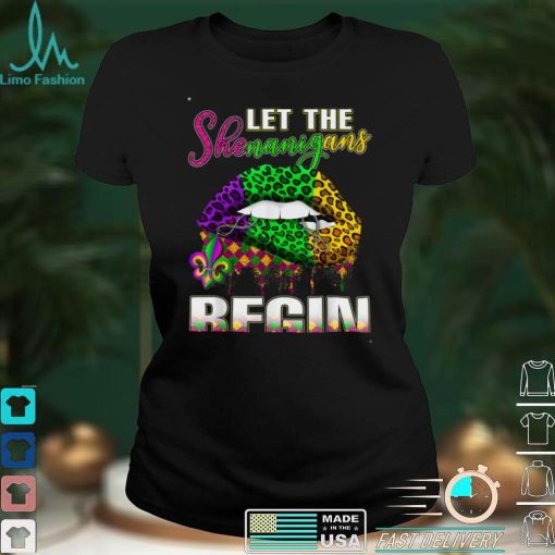 Mardi Gras Lips Outfit Costume Women Let Shenanigans Begin T Shirt