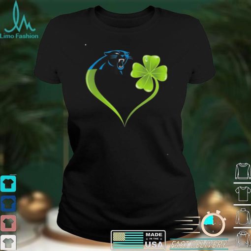 New Official Irish St Patrick Day Shamrock Heart Football Team Carolina Panther T Shirt